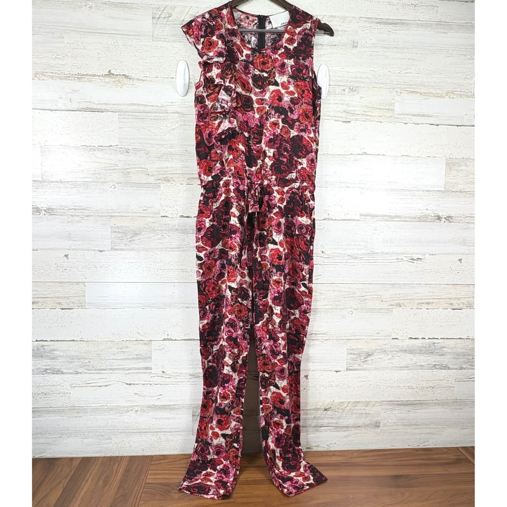 3.1 Phillip Lim Silk Jumpsuit Womens Small Red Floral Ruffle Sleeveless Chic